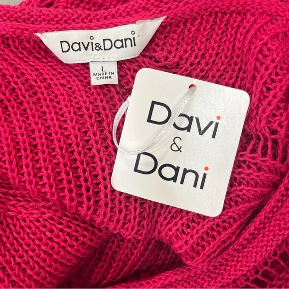 Davi & Dani Hot Pink Open Knit Sweater L Oversized Slouchy Beachy Lightweight - Picture 8 of 11